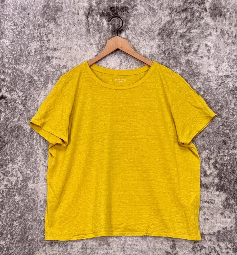 Eileen Fisher Top XL Womens Yellow Organic Linen Short Sleeve